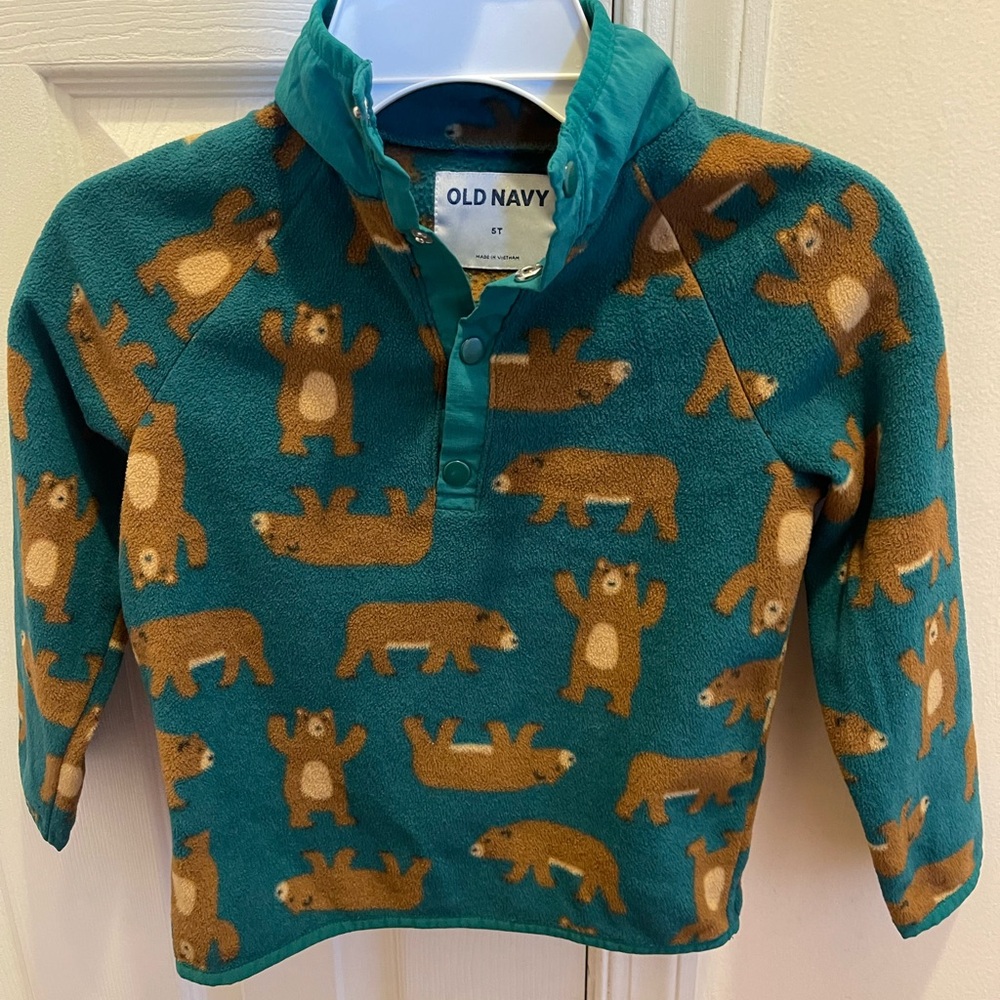 Old Navy Kids' Teal and Brown Bear Fleece Sweater